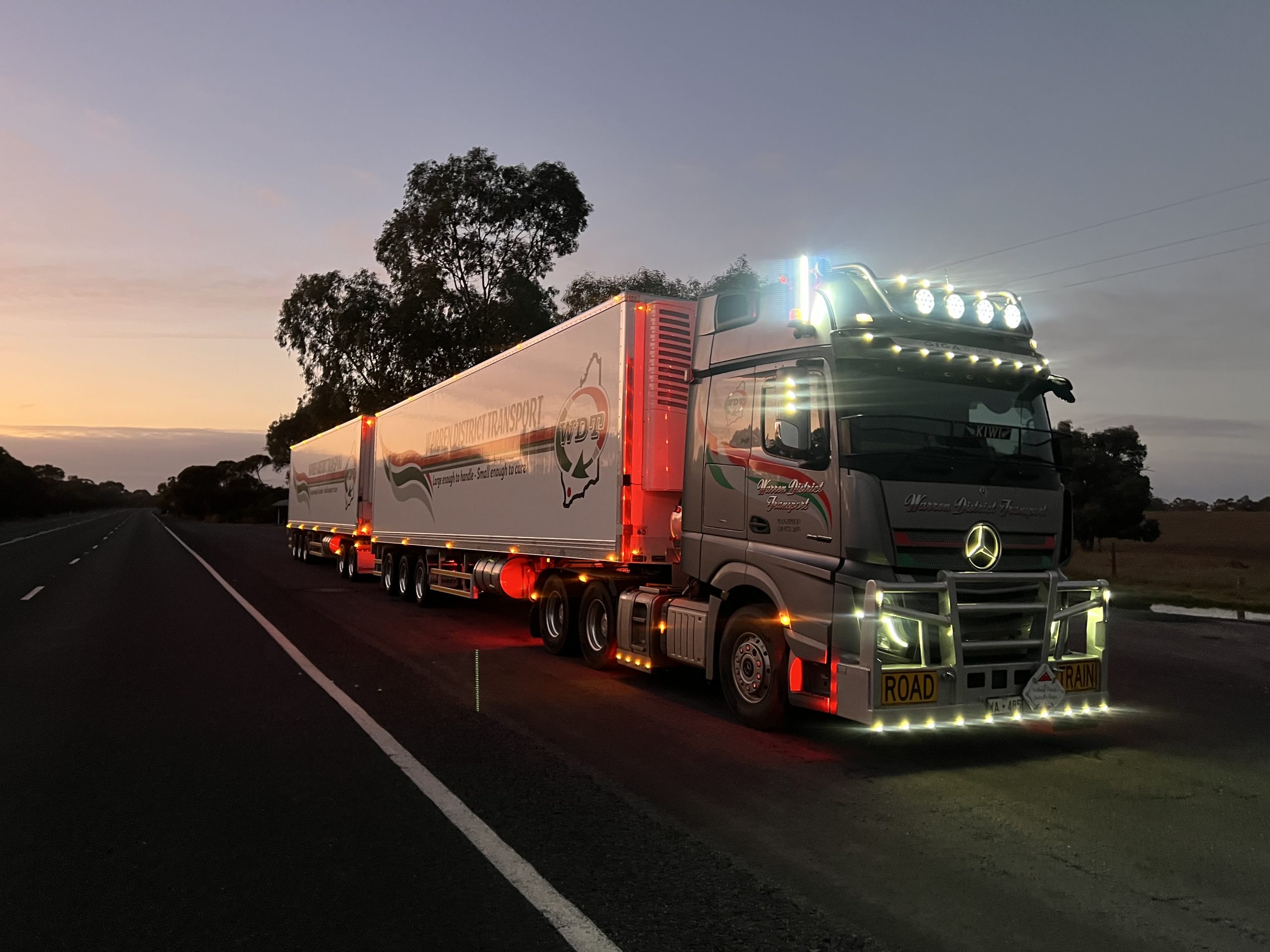 Warren District Transport fleet at dusk